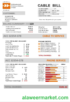 USA Marine Local Cable business utility bill template in Word and PDF formats
